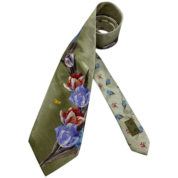 CARNAVAL DE VENISE Green/Purple/Red Floral Silk LUXURY Tie HANDMADE ITALY - Picture 1 of 5